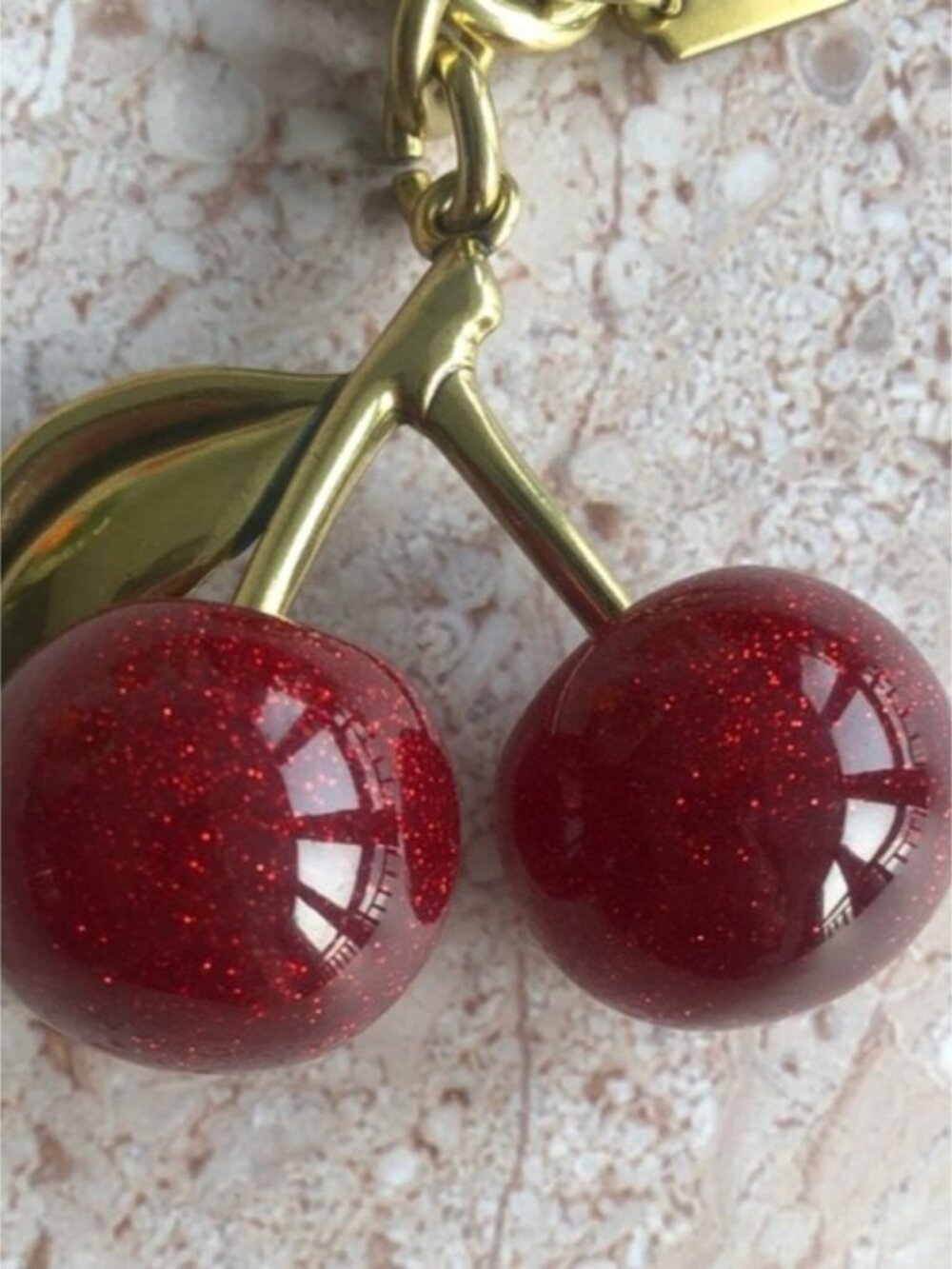 COACH Gold-Tone Keychain with Red Glitter Cherry Charm - Picture 3 of 3